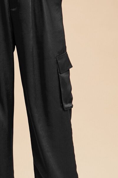 Black Annie Wear Wide Leg Cargo Satin Pants