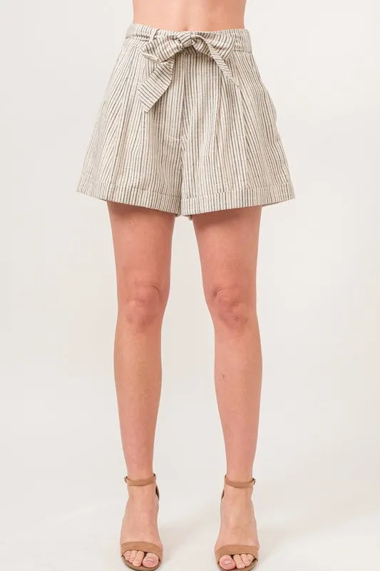 Black And The Why Linen Blend Striped Flowy Shorts