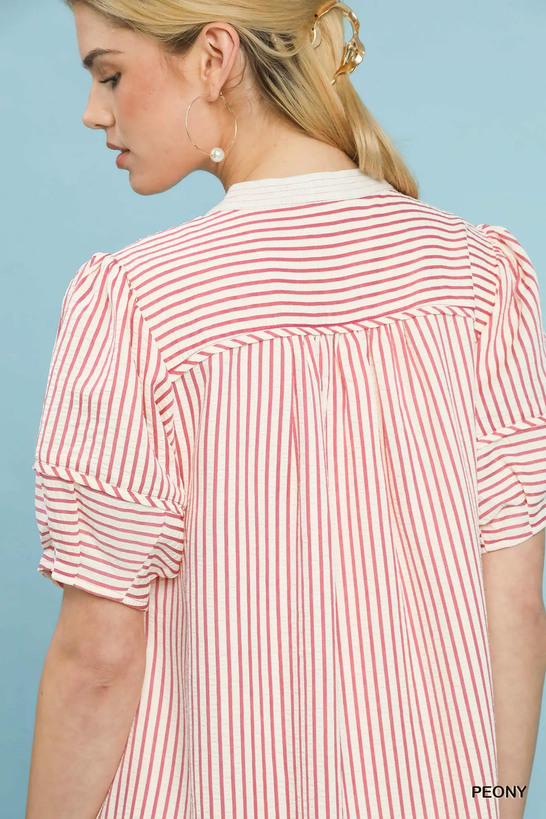 Umgee Pinstripe Shift Dress With Contrast Trim 1