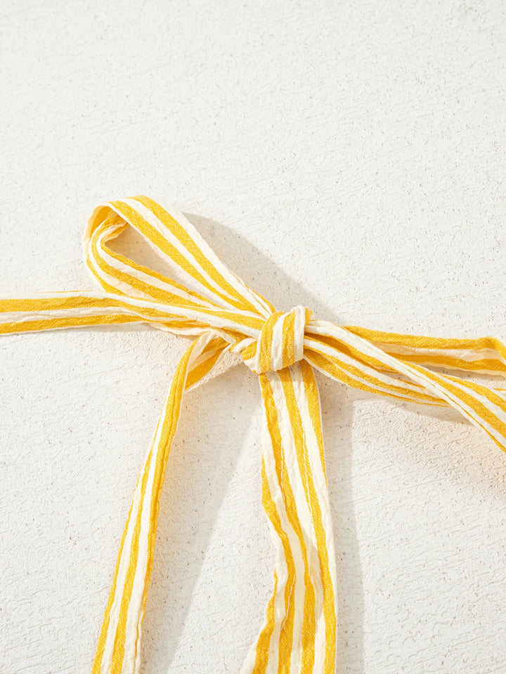 Stripe Shoulder Tie Smocked Back Casual Romper