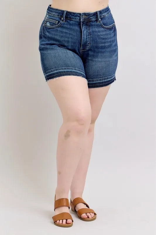 Dk Judy Blue Plus Size Hw Tummy Control Destroy Release Hem Denim Shorts