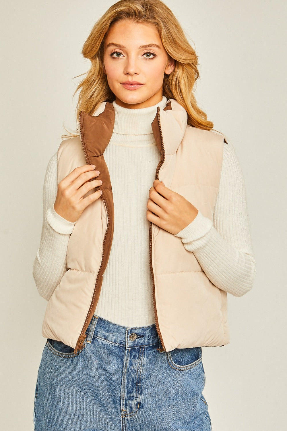 Cocoa Love Tree Zip Up Cropped Contrast Reversible Vest 1