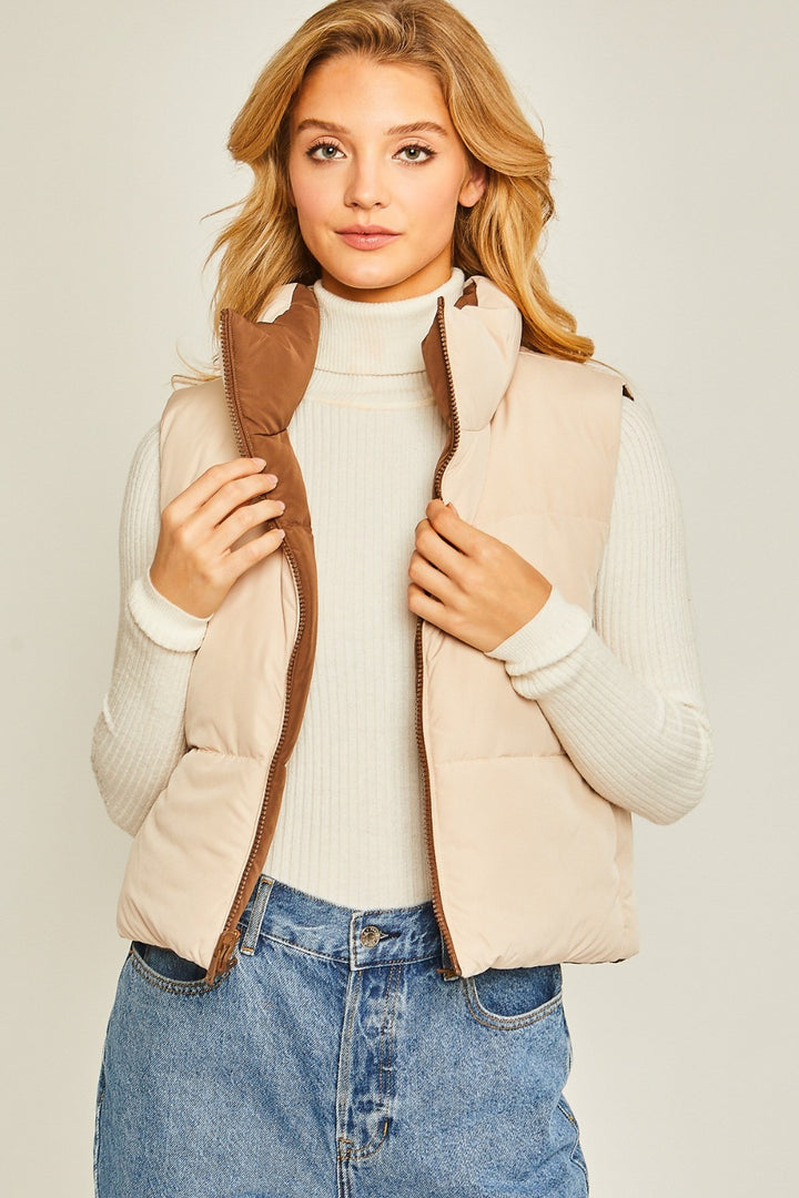 Cocoa Love Tree Zip Up Cropped Contrast Reversible Vest 1