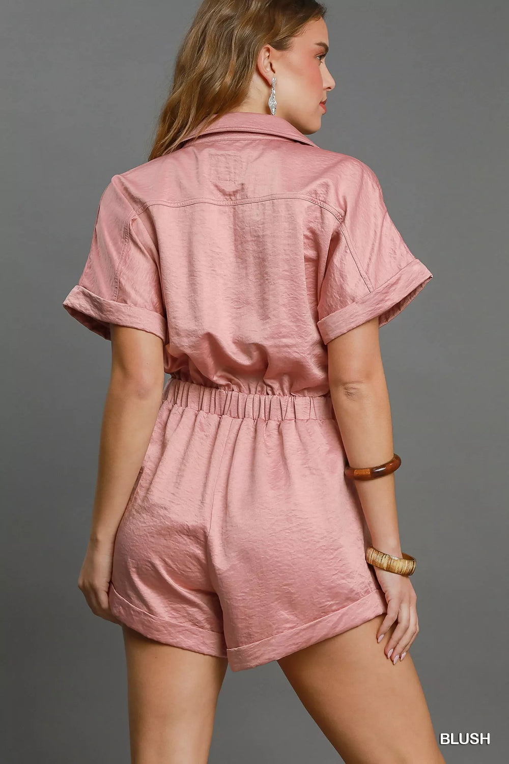 Blush Umgee Button Down Charmeuse Romper 1