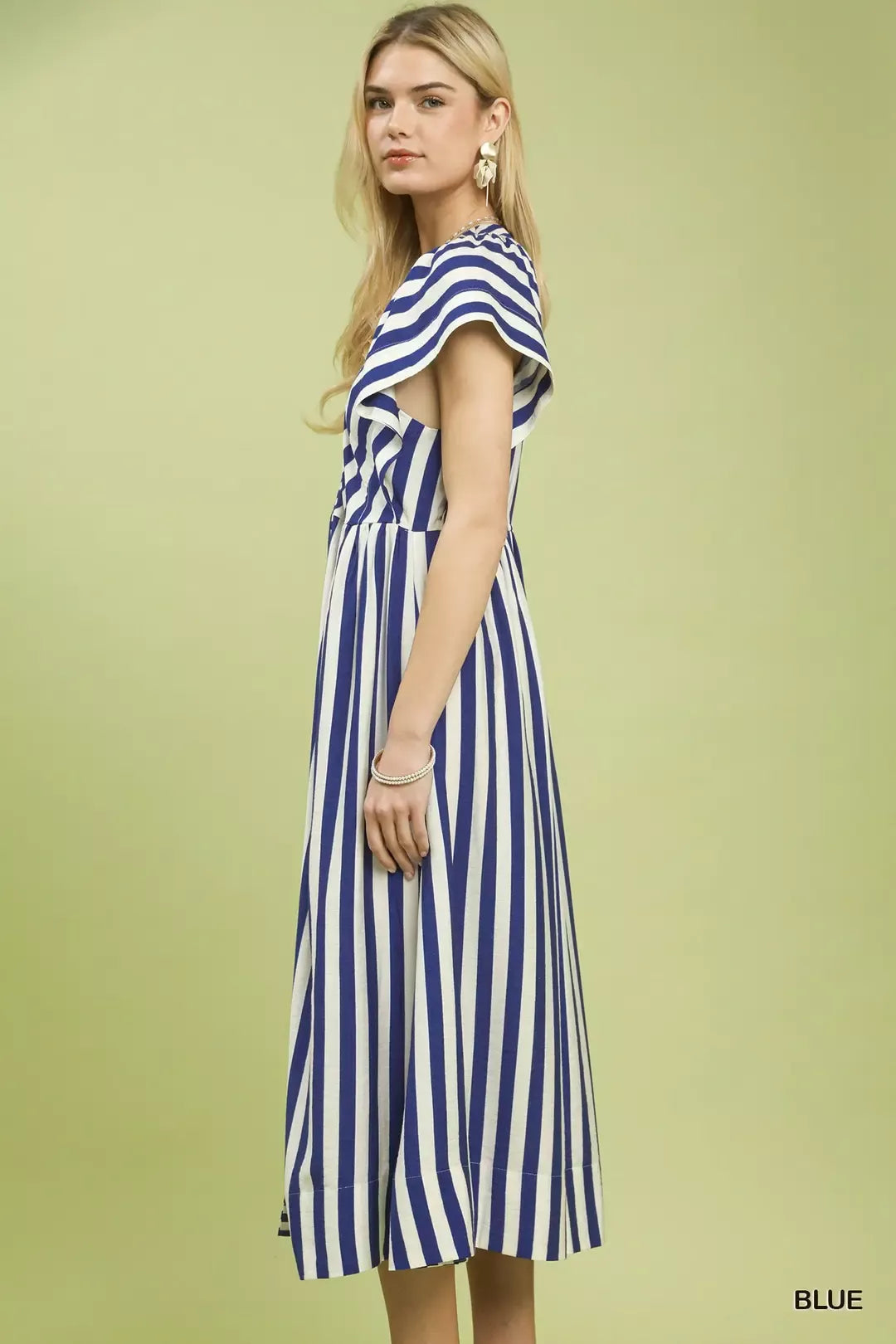Blue Umgee Striped Button Front Midi Dress