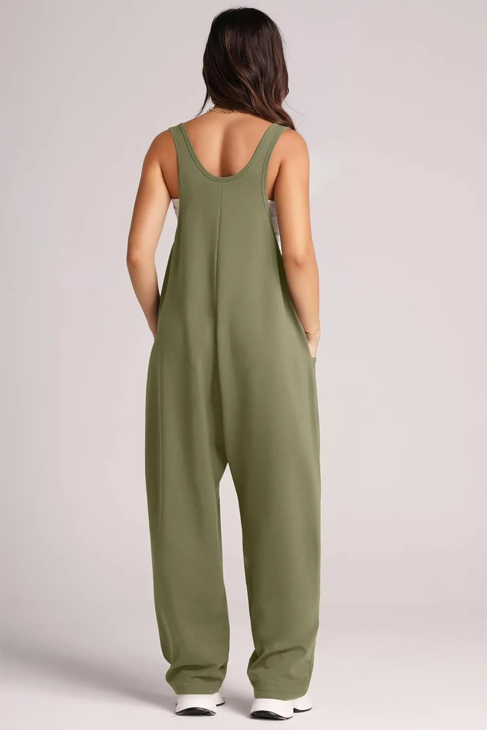 Matcha Green Lovelet Wide Strap Jumpsuit With Pockets