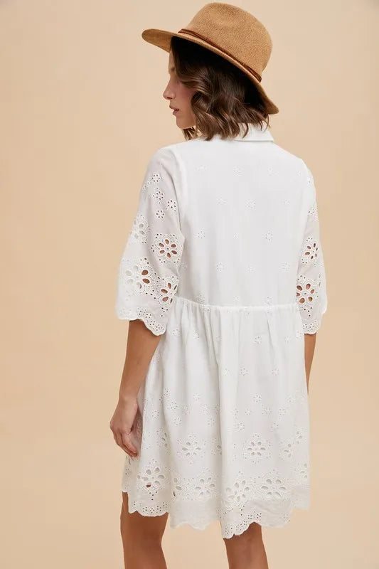 Ivory Annie Wear Embroidered Scallop Edge Detail Mini Shirt Dress 1