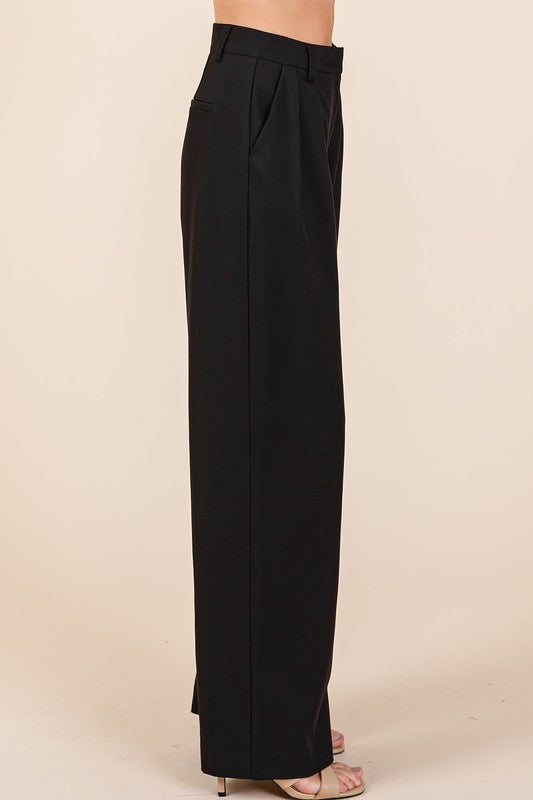 Black Mittoshop Pintuck Detail High Rise Pants 1