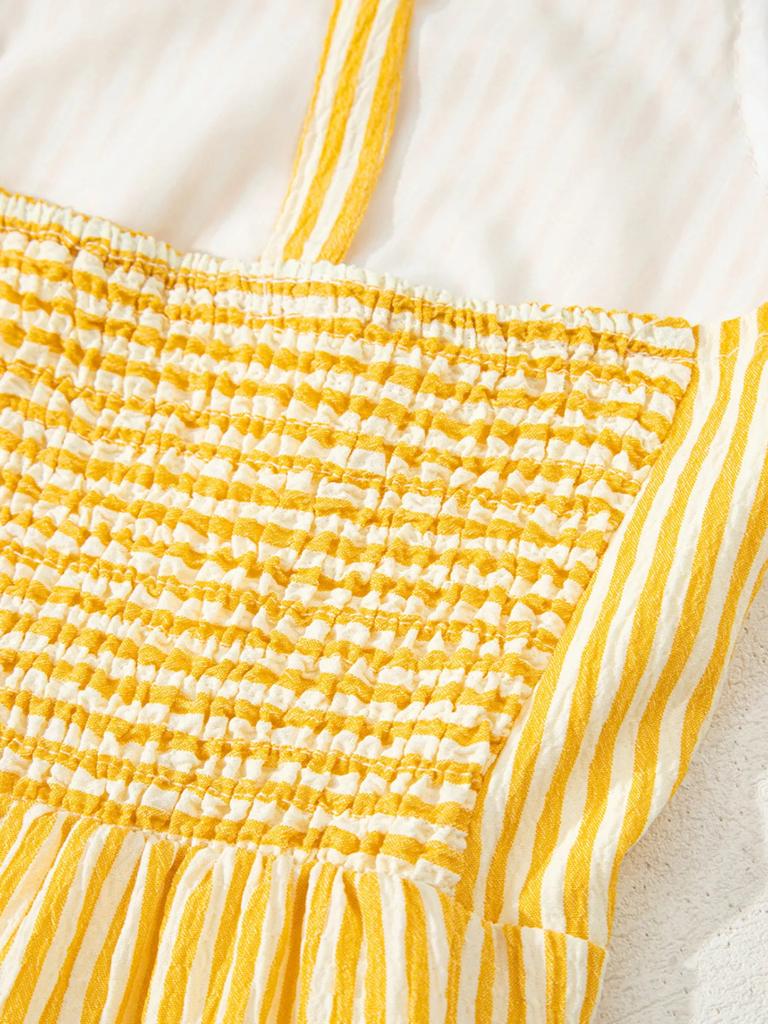 Stripe Shoulder Tie Smocked Back Casual Romper