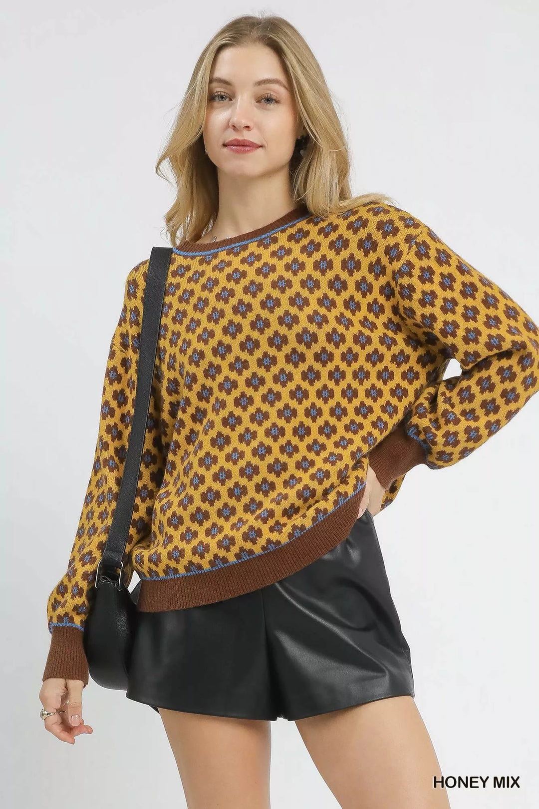 Honey Mix Umgee Abstract Print Crew Neck Sweater