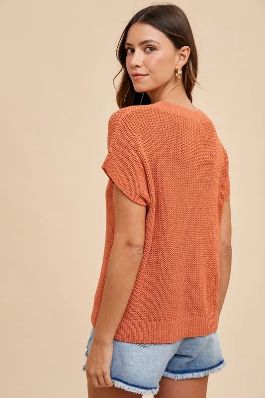 Terracotta Annie Wear Round Neck Short Sleeve Sweater 1