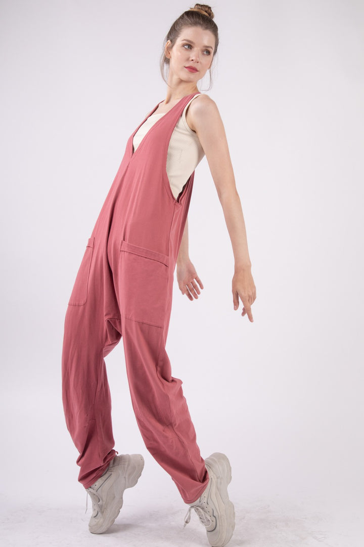 Brick Very J Plunge Sleeveless Jumpsuit With Pockets