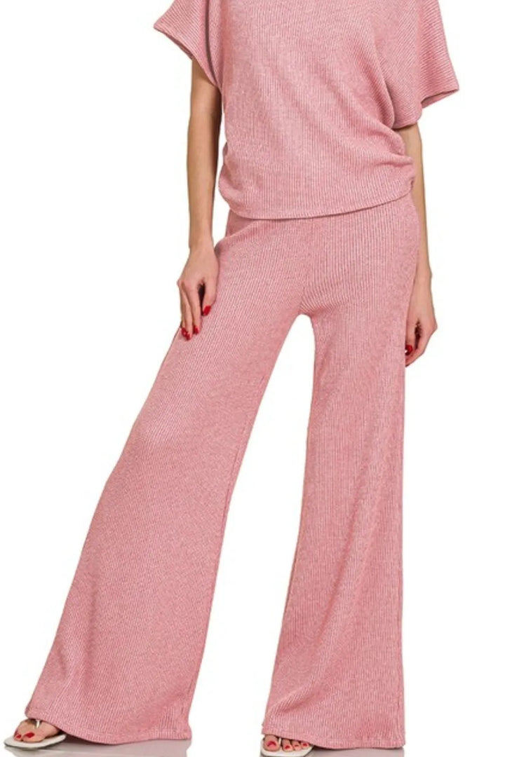Lt Rose Zenana Sweater Mock Neck Top Long Pants Set