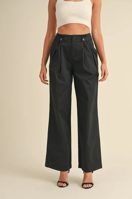 Black Mable High Waist Front Pleated Detail Wide Leg Pants