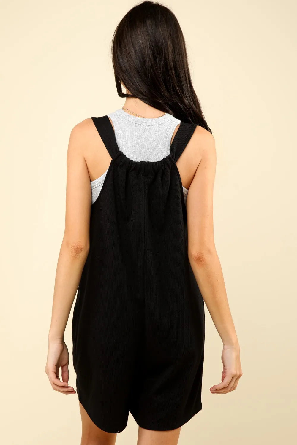 Black Very J Tie Shoulder Front Pocket Romper 1