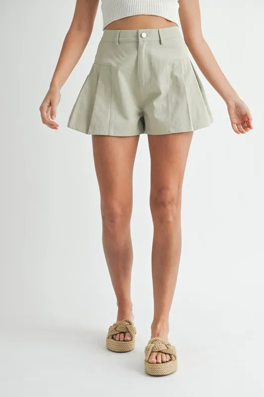 Sage Mable Pleated High Waist Twill Shorts