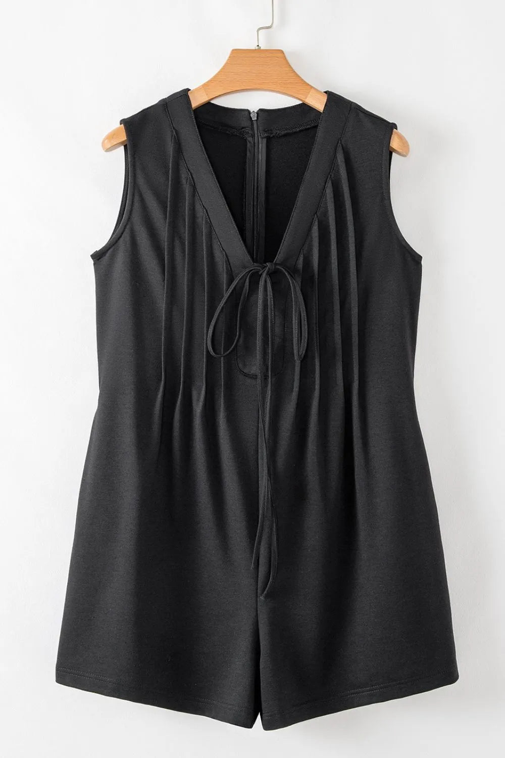 Tie V Neck Pintuck Sleeveless Loose Romper