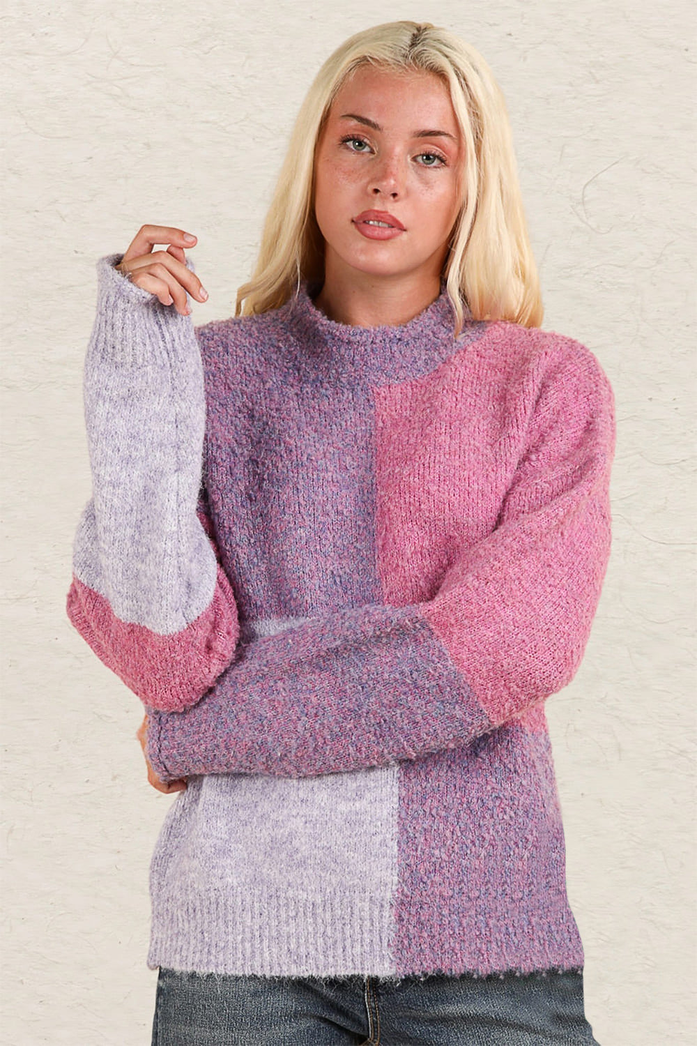 Very J Color Block Mock Neck Drop Shoulder Sweater 3