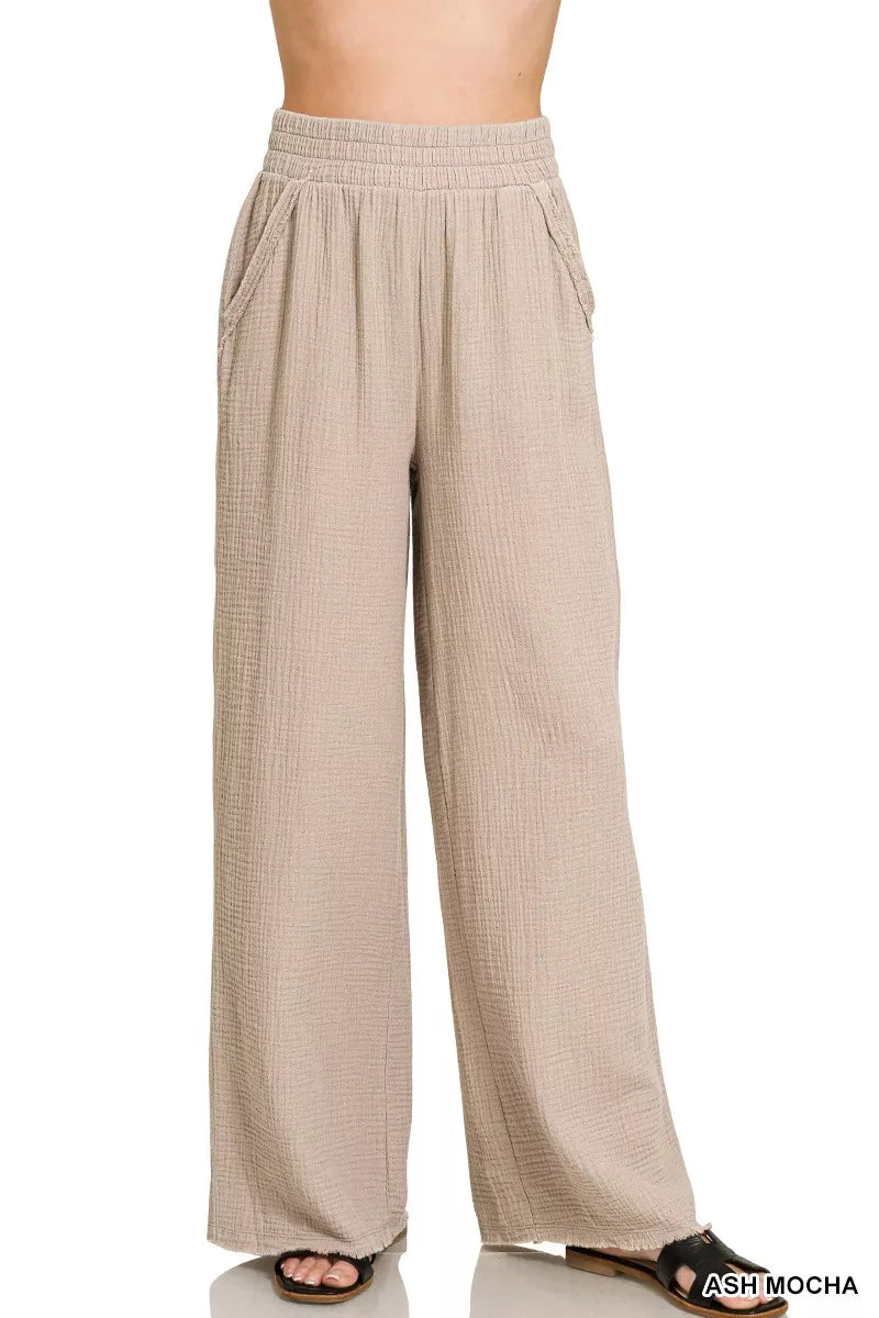 Ash Mocha Zenana Double Gauze Lounge Pants