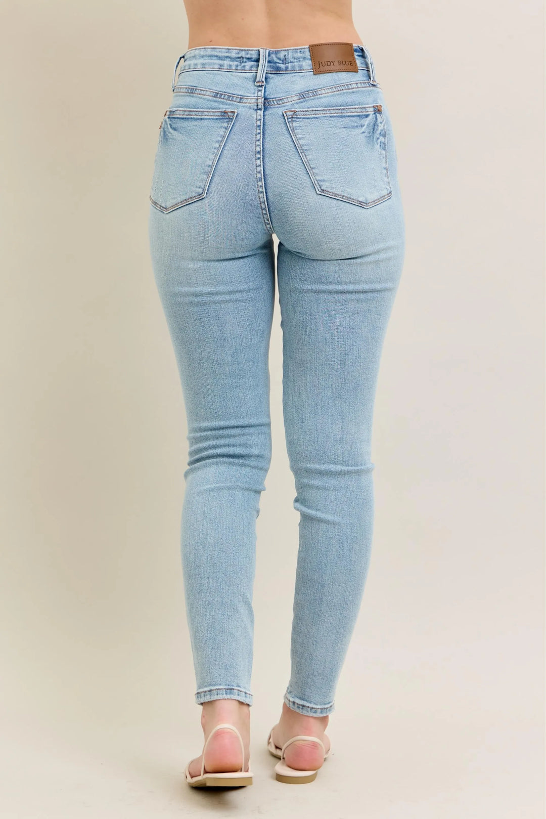 Light Judy Blue Full Size Mr Tummy Control Vintage Wash Skinny Jeans Plus Size