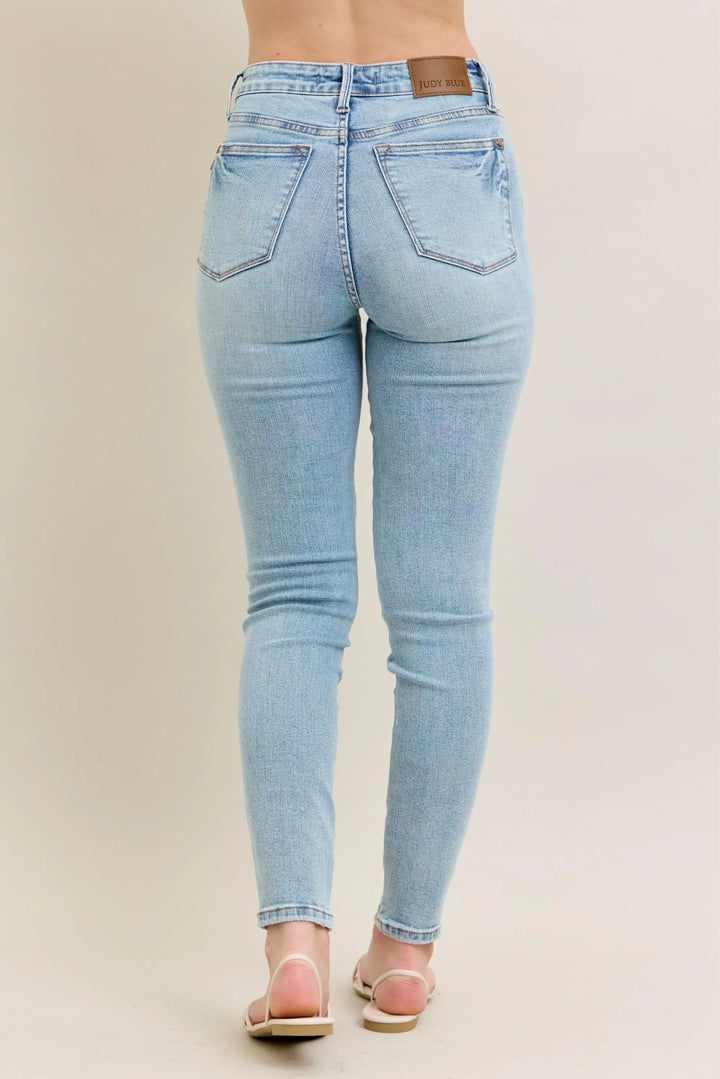 Light Judy Blue Full Size Mr Tummy Control Vintage Wash Skinny Jeans Plus Size