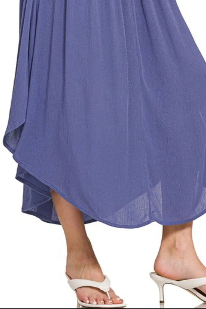 Marlin Zenana Woven Crinkle Smocked Waist Maxi Skirt W Pockets