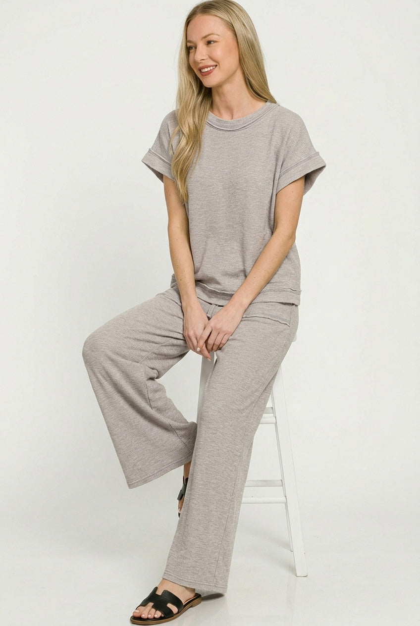 Sleet Zenana Washed Slub Short Sleeve Tee Long Pants Set 3