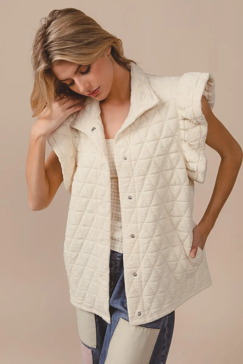 Bibi Quilting Knit Ruffle Sleeve Vest
