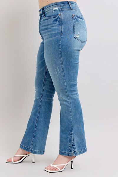 Medium Judy Blue Hw Tummy Control Vintage Wash Side Slit Slim Boot Jeans
