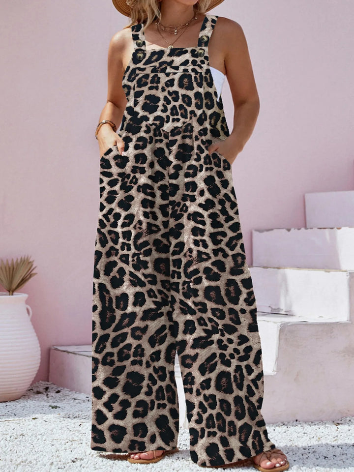 Leopard Plus Size Leopard Print Wide Leg Casual Overalls