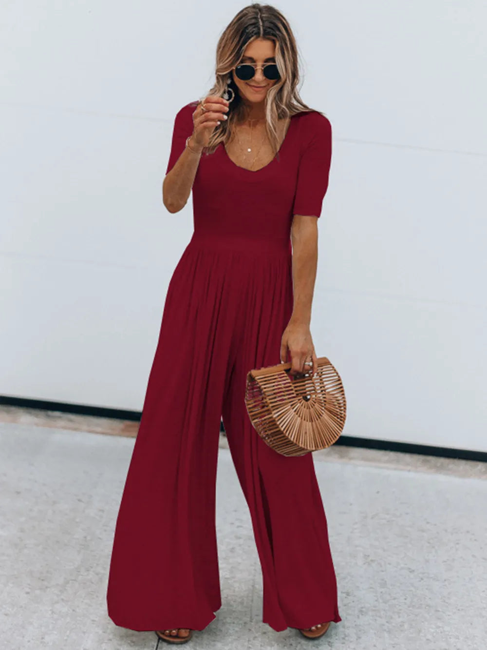 Black Scoop Neck Short Sleeve Jumpsuit