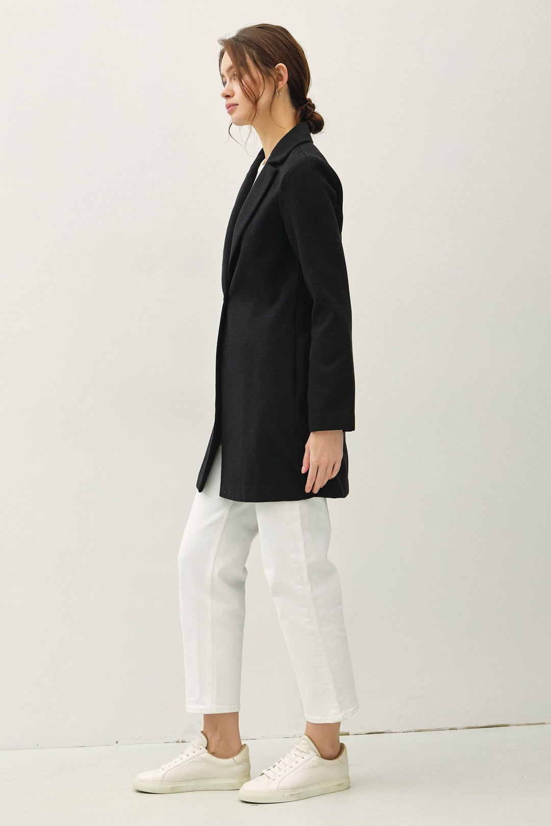Black Be Cool Single Button Long Sleeve Coat With Pockets
