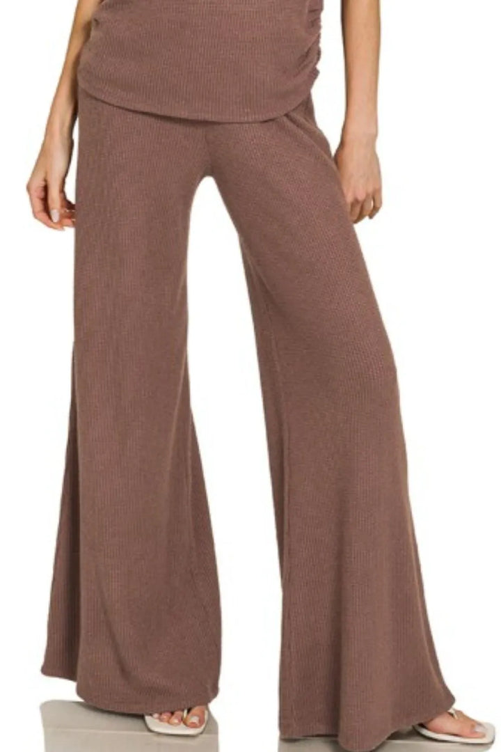 Brown Zenana Sweater Mock Neck Top Long Pants Set 2