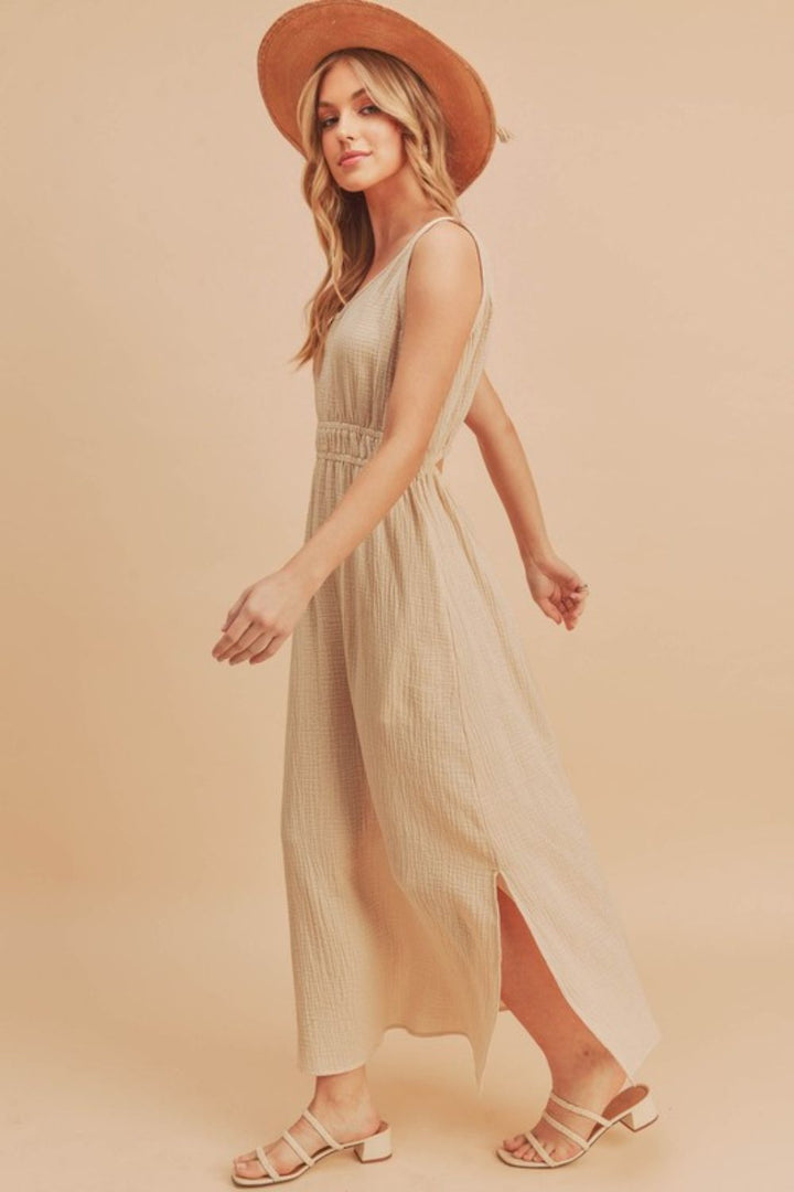Oatmeal Aemi Co Side Slit Round Neck Sleeveless Tank Dress 7