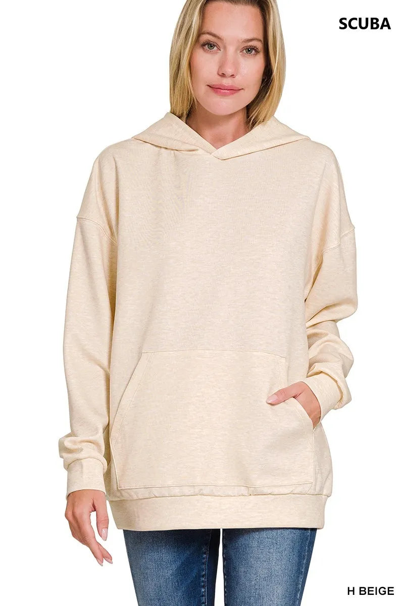 H Beige Zenana Oversized Scuba Hoodie With Kangaroo Pocket 3