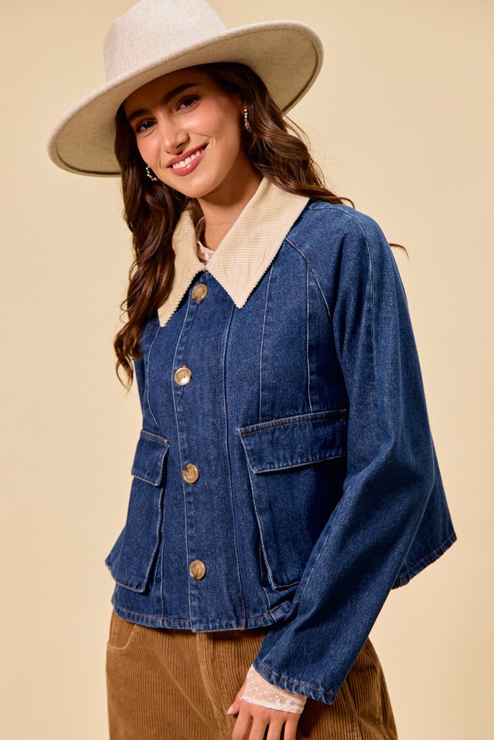 So Me Zip Up And Buttoned Denim Jacket