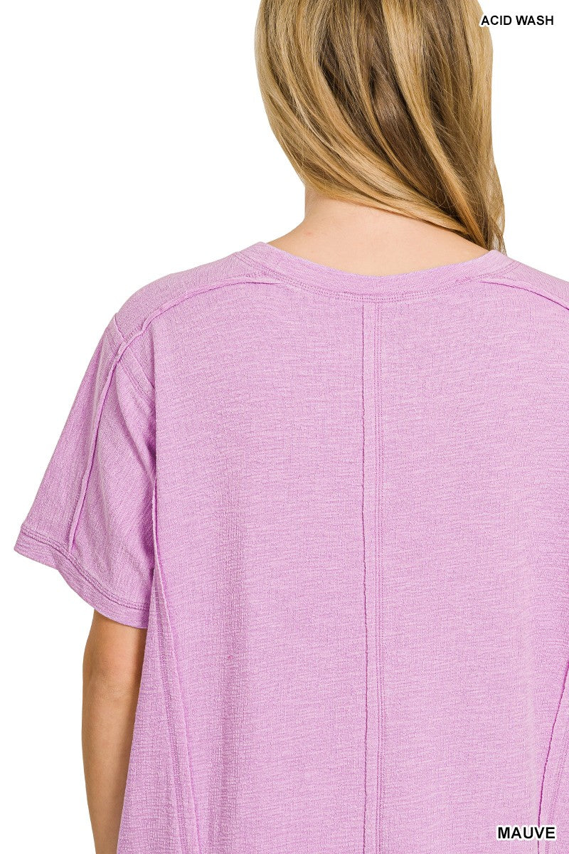 Zenana Washed Slub Short Sleeve Dress With Pockets