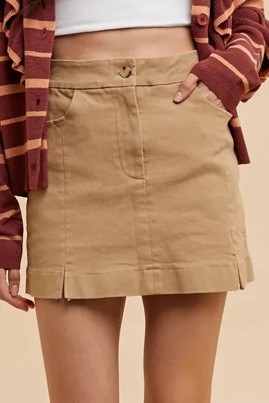 Khaki Annie Wear Comfort Stretch Cotton Slit Detailed Mini Skirt 3