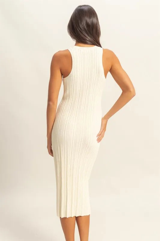 White Hyfve Round Neck Bodycon Ribbed Knit Dress