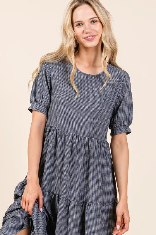 Bombom Textured Short Sleeve Tiered Dress 1