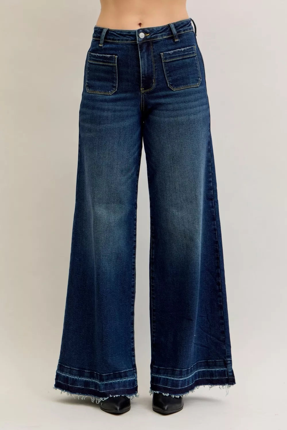Dk Judy Blue High Waist Palazzo Jeans With Front Patch Pockets