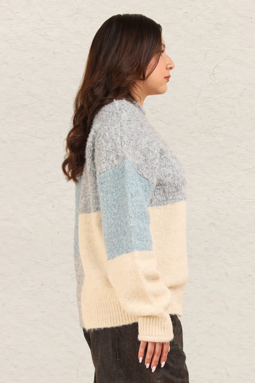 Grey Very J Color Block Mock Neck Drop Shoulder Sweater