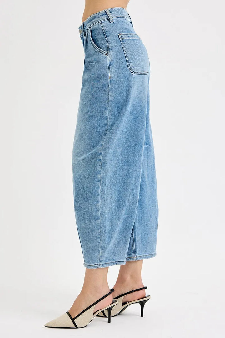 Medium Risen Full Size Mid Rise Fit Crop Wide Volume Leg Jeans Plus Size