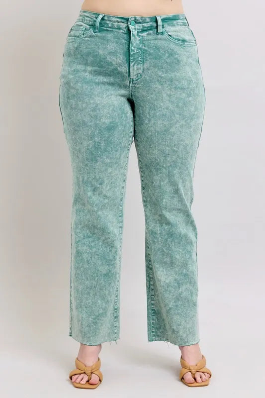 Sea Green Judy Blue Full Size High Waist Garment Dyed Raw Hem Dad Jean Plus Size