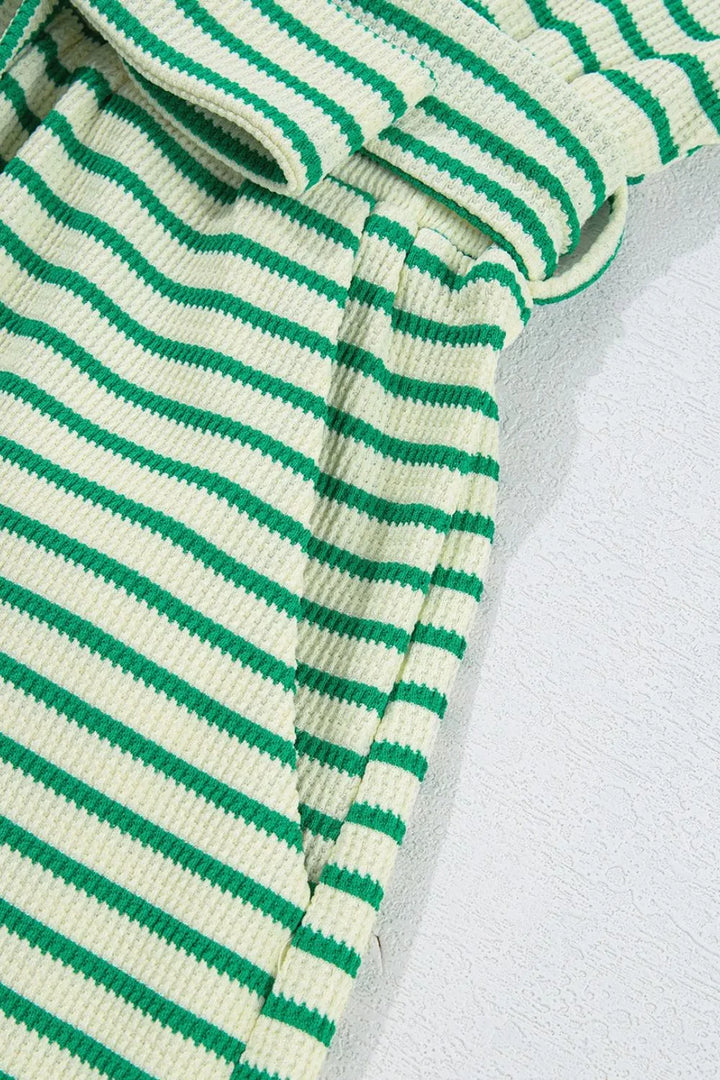 Striped Half Sleeve Tie Waist Romper