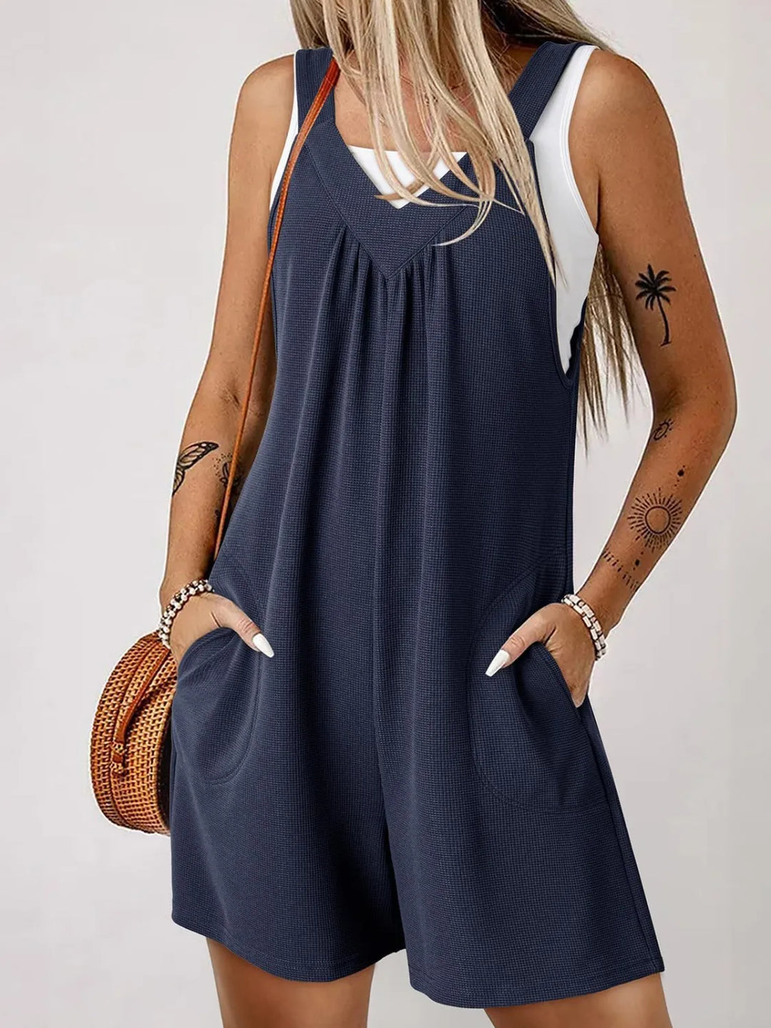 Moss V Neck Wide Strap Romper