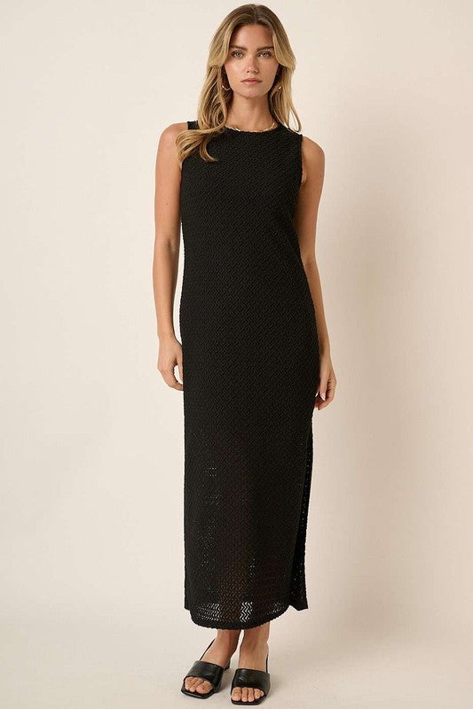 Black Mittoshop Side Slit Round Neck Sleeveless Dress