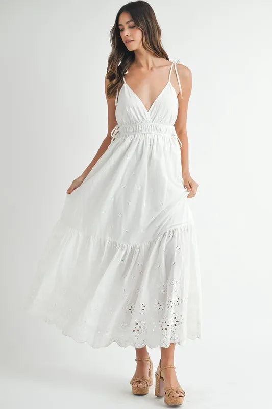 Off White Mable Eyelet Lace Maxi Dress With Side Strap Details 1
