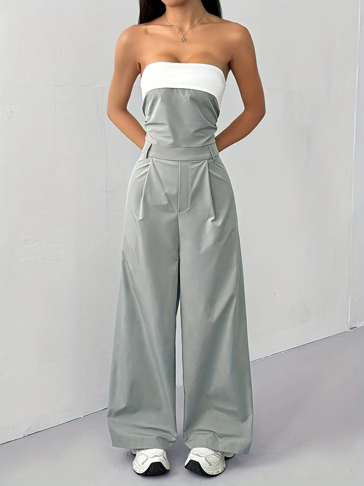 Sage Strapless Color Block Wide Leg Jumpsuit