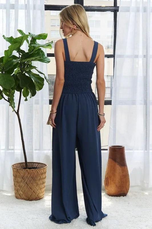 Midnight Blue Adora Smocking Top Wide Leg Jumpsuit